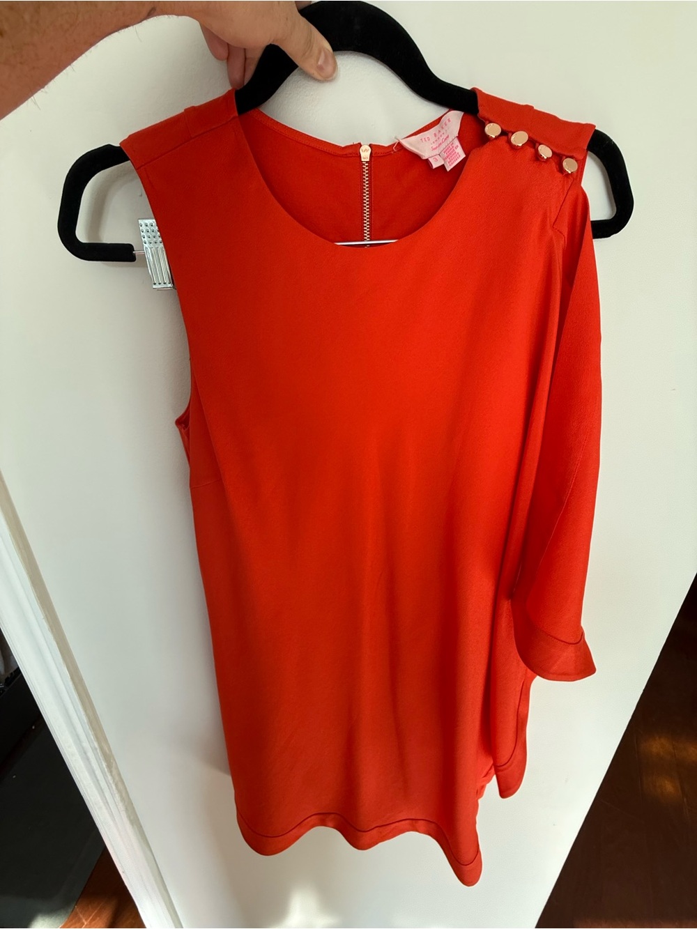 Ted baker London bolty red/orange sleeveless button shoulder dress WS3W GW04
